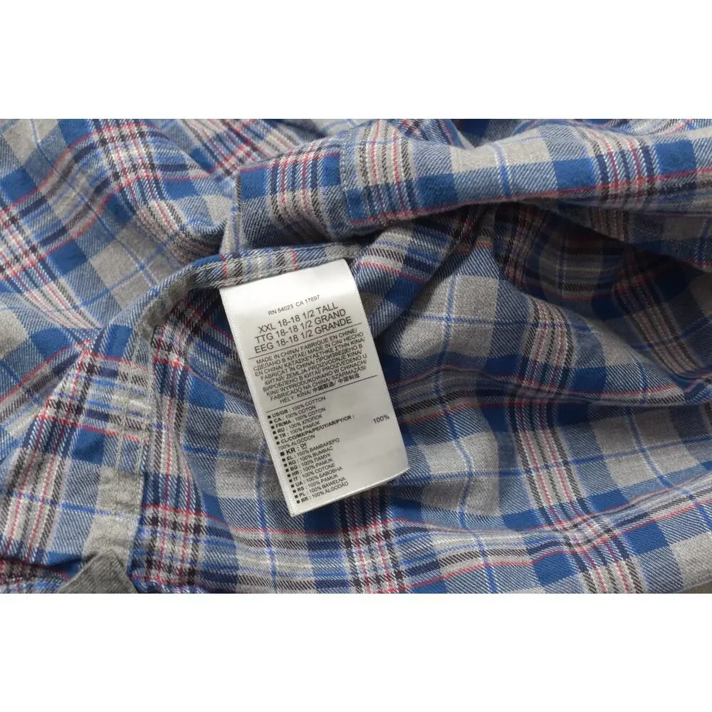 Banana Republic Luxe Flannel Slim Fit Shirt Mens XXL Tall Blue Gray Plaid Long S